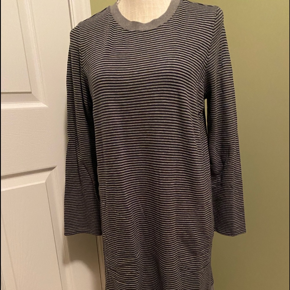 JJill navy & gray striped, cotton dress, size M petite